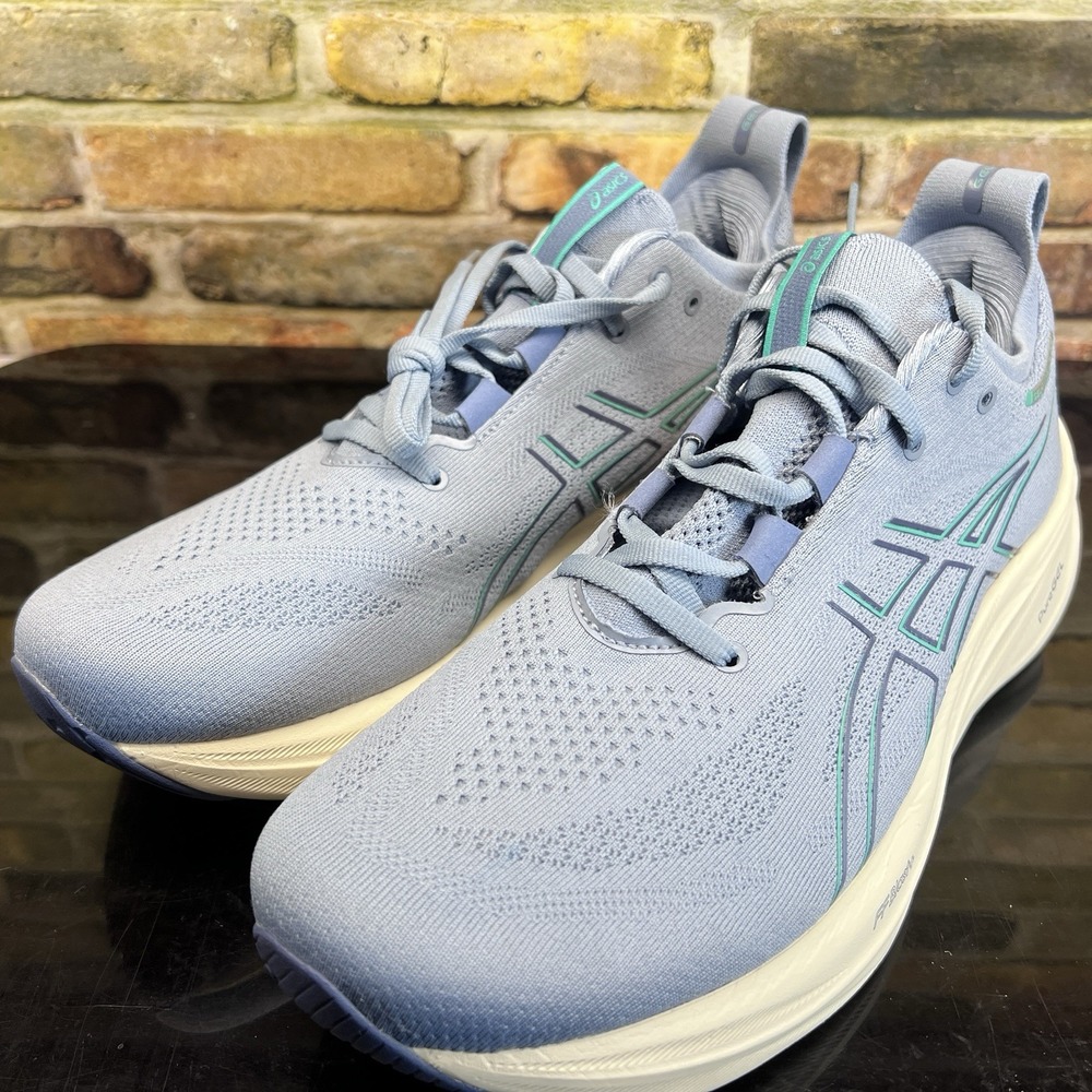 Mens Size 11.5 - ASICS Gel Nimbus 26  Light Navy / Aurora Green Running Sneaker